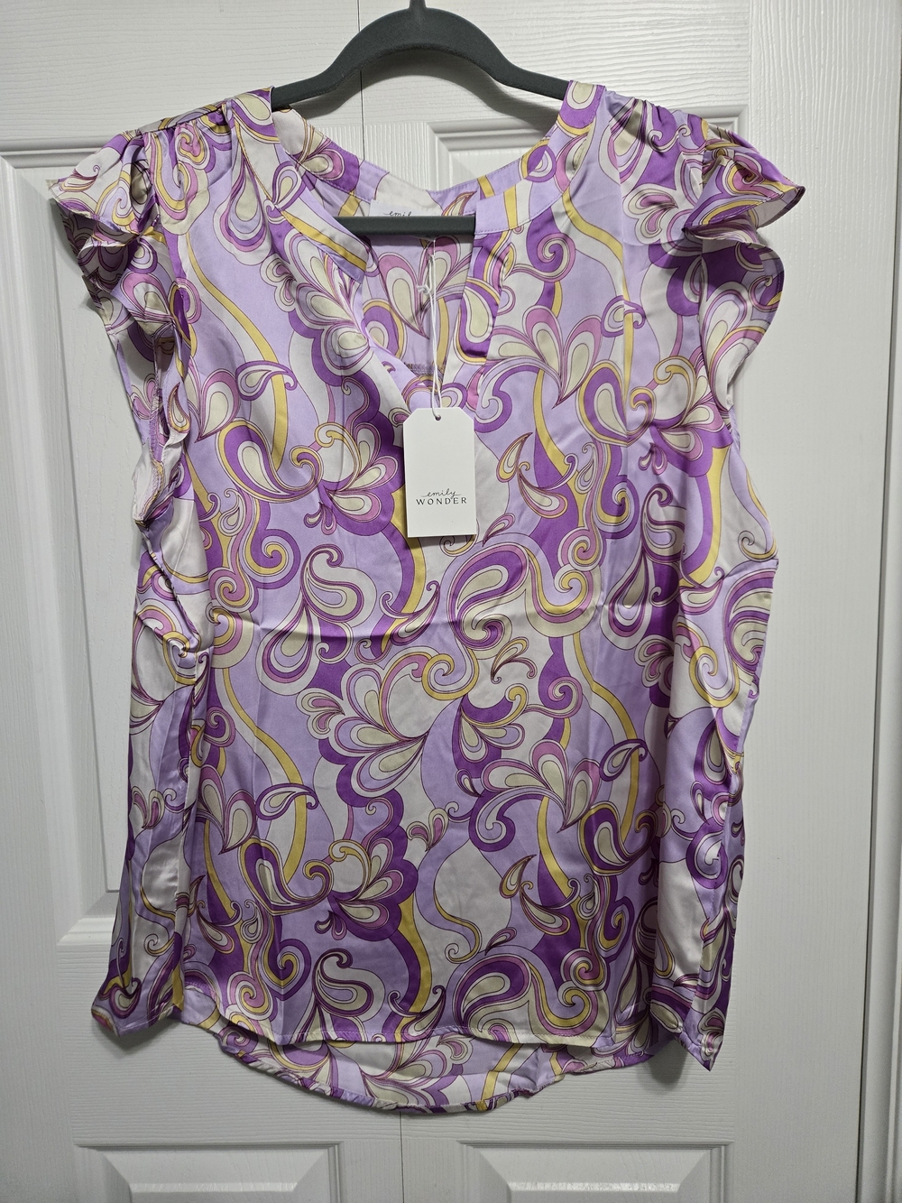 Emily Wonder Women's Lavender Swirl Cap-Sleeve Blouse